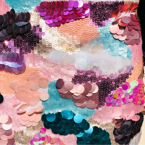 Bebe multicolored sequin mini skirt Sz 4 - Picture 11 of 11